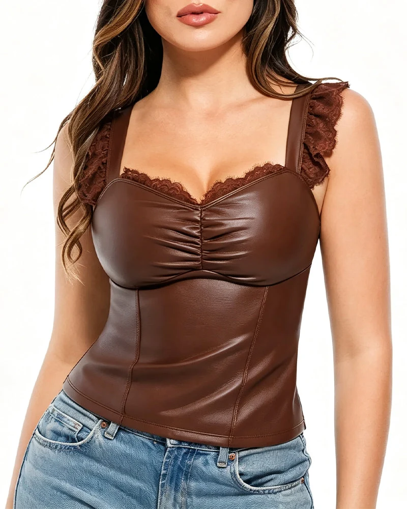 Débardeur PU Dentelle Volant
