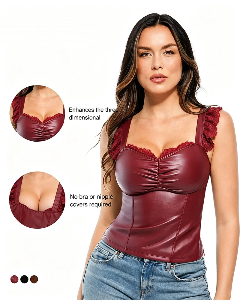 Débardeur PU Dentelle Volant