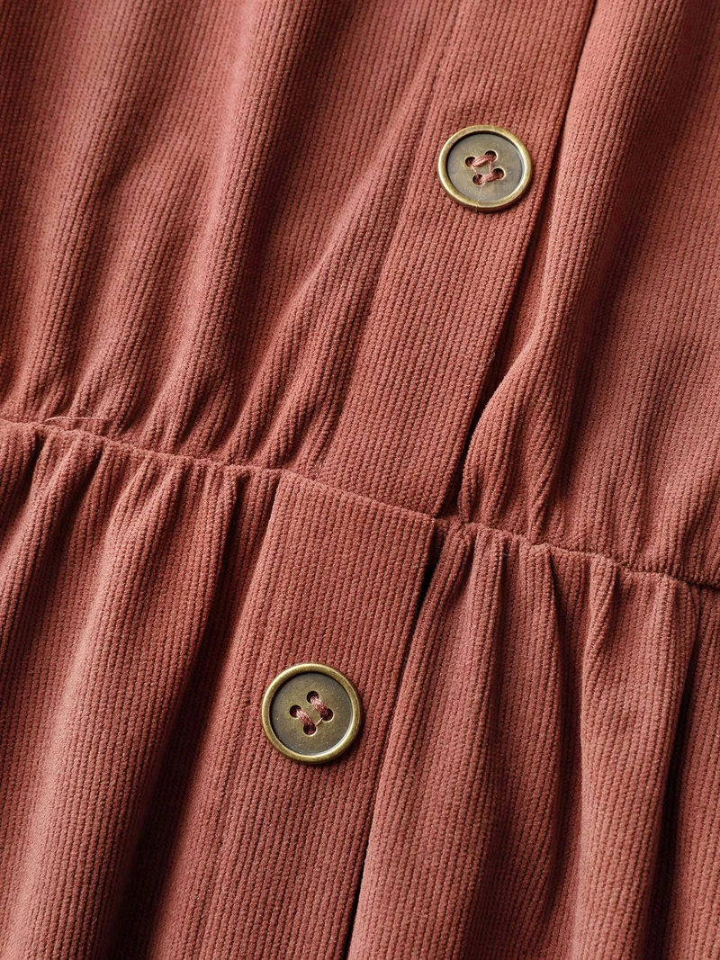 Corduroy Tab Sleeve Belted Midi Dress