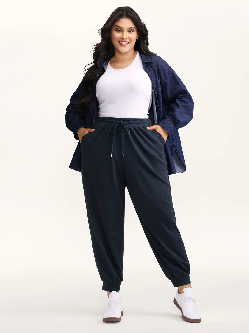 Textured Waist Drawstring Jogger Pants
