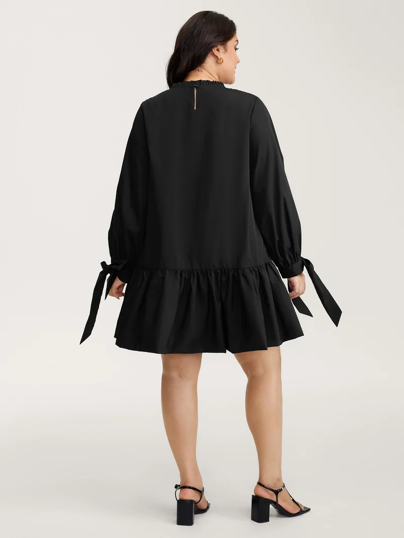 Sleeve-Tie Relaxed-Fit Knee-Length Dress