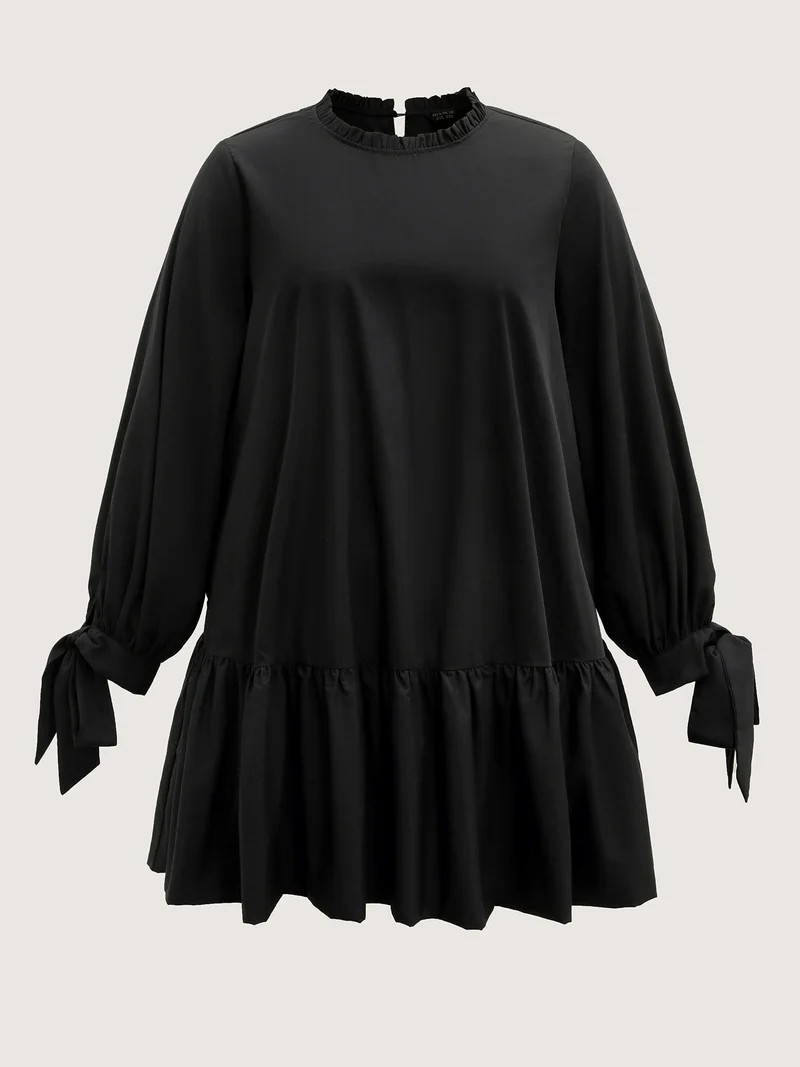 Sleeve-Tie Relaxed-Fit Knee-Length Dress