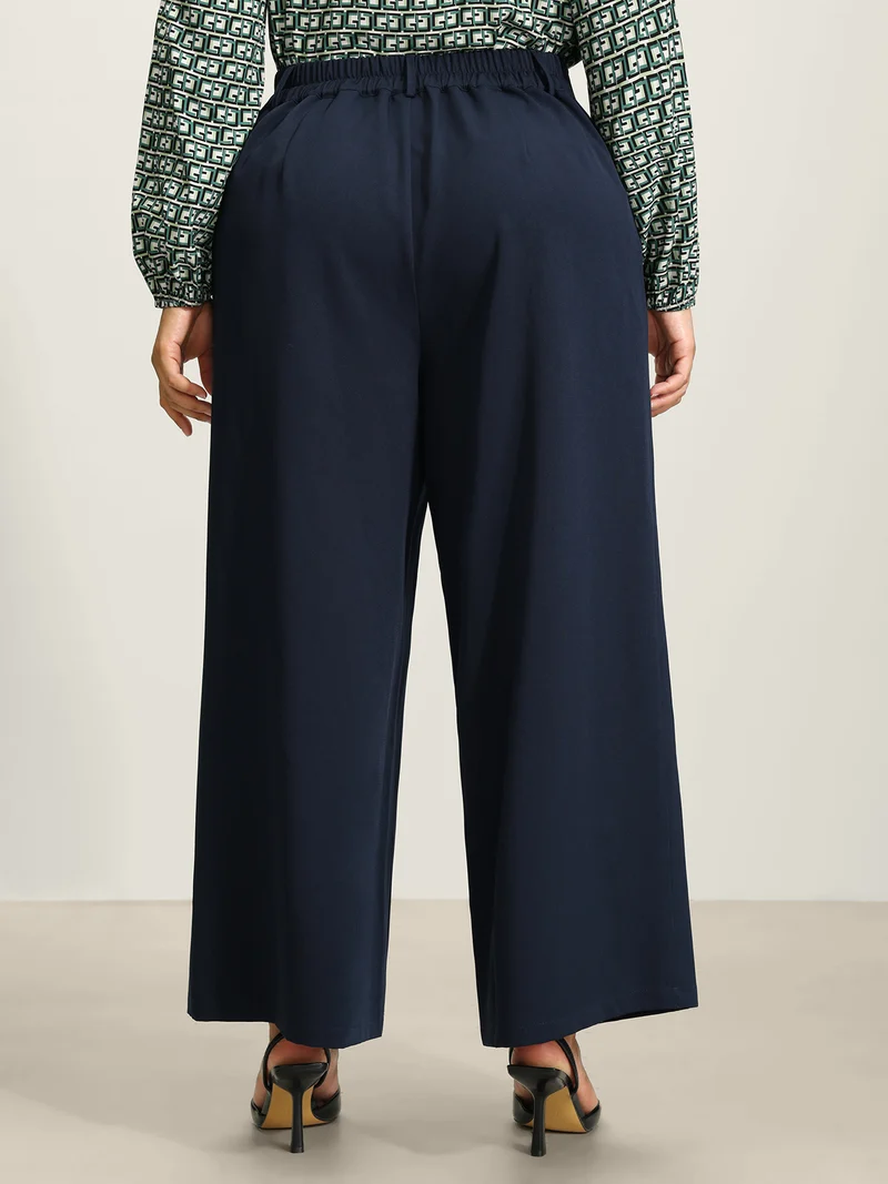 Textured Wide-Leg Button Pants