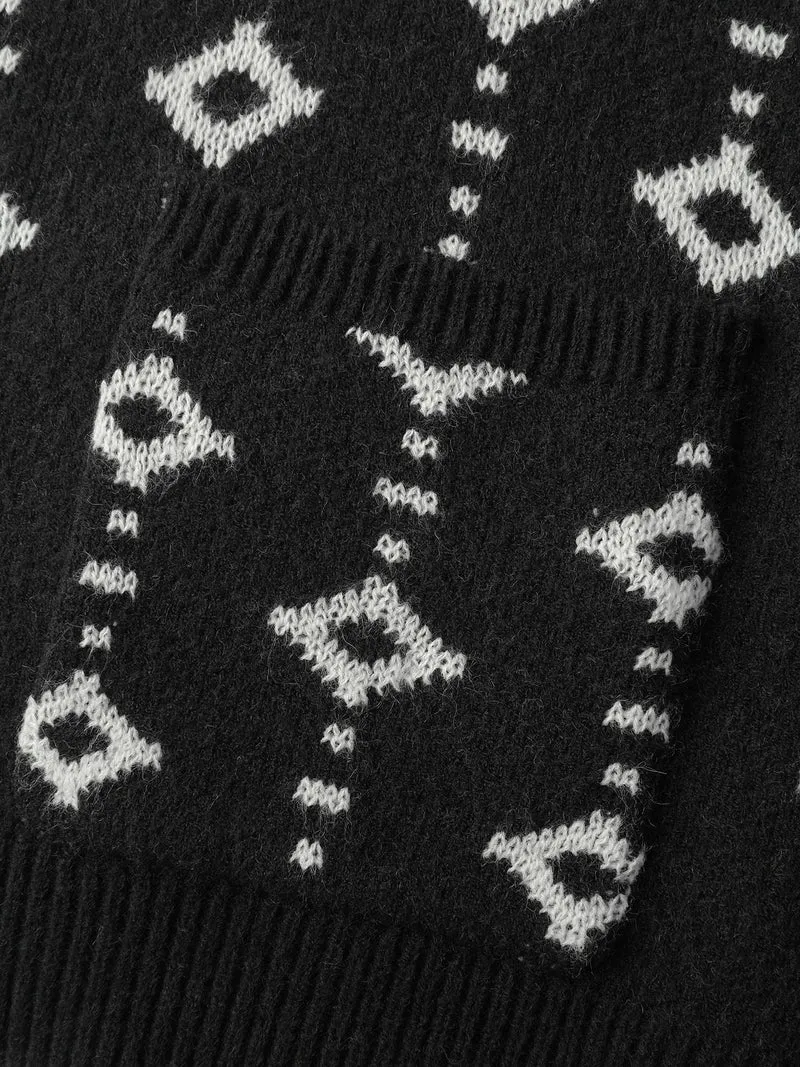 Supersoft Geometric Pattern Pockets Button Knit Cardigan