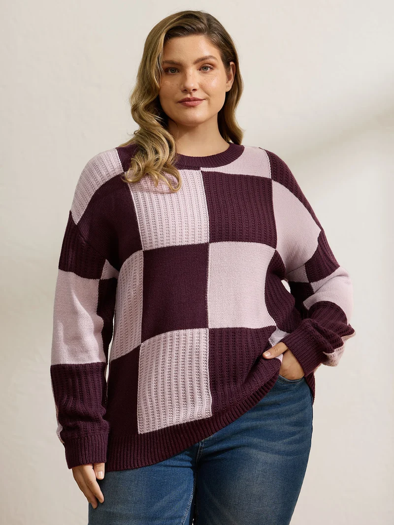 Colorblock Tissue Textured Drop Shoulder Pullover