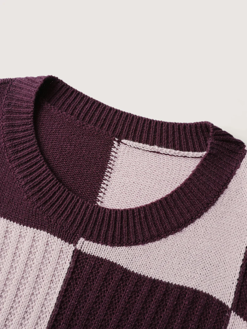 Colorblock Tissue Textured Drop Shoulder Pullover