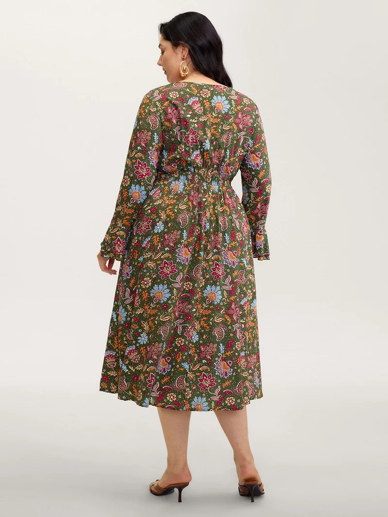 Floral Print Pleated Waist Maxi Dress