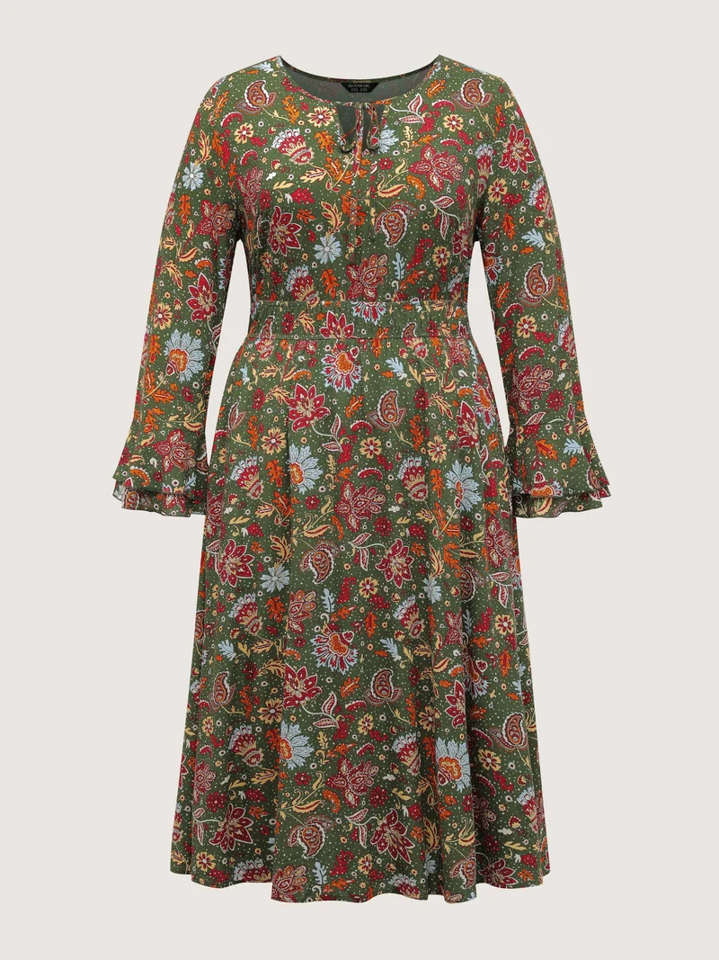 Floral Print Pleated Waist Maxi Dress