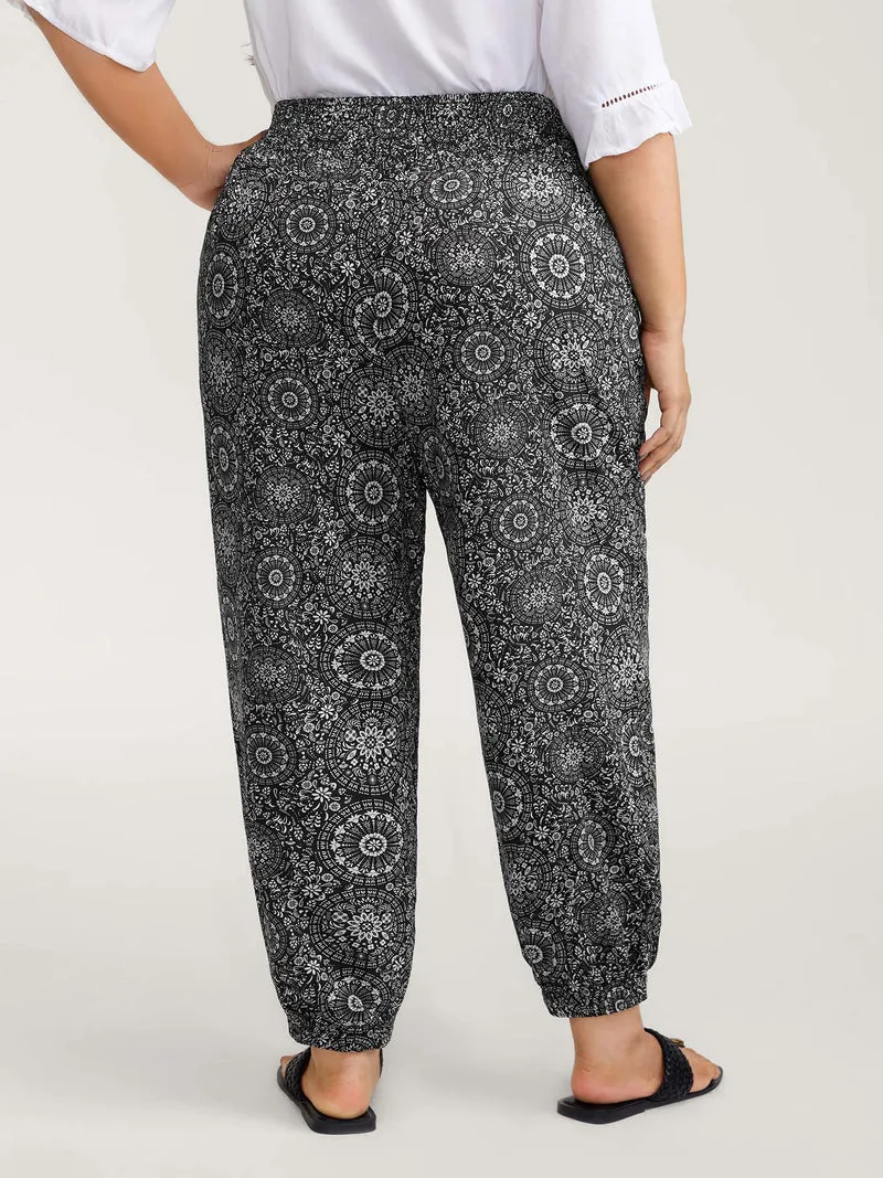 Geometric Print Shirred Waistband Pants