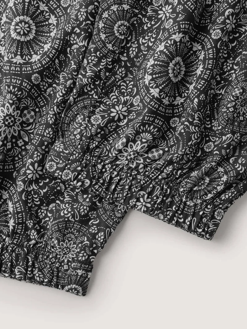 Geometric Print Shirred Waistband Pants