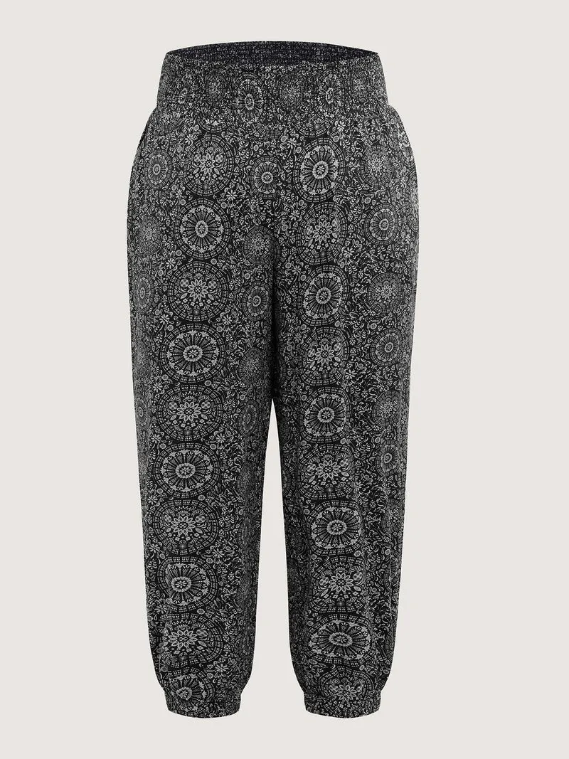 Geometric Print Shirred Waistband Pants
