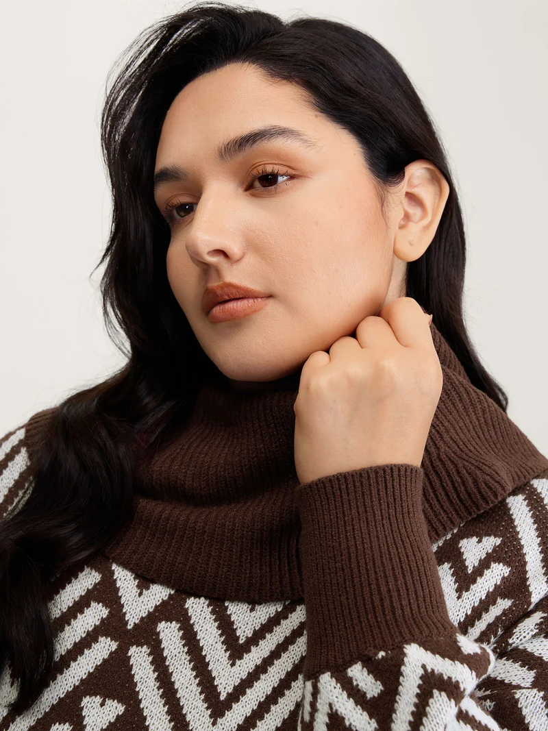 Cowl Neckline Geometric Print Pullover
