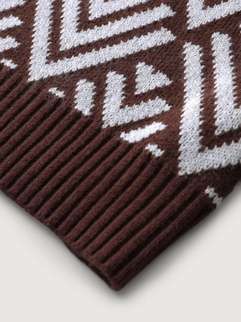 Cowl Neckline Geometric Print Pullover