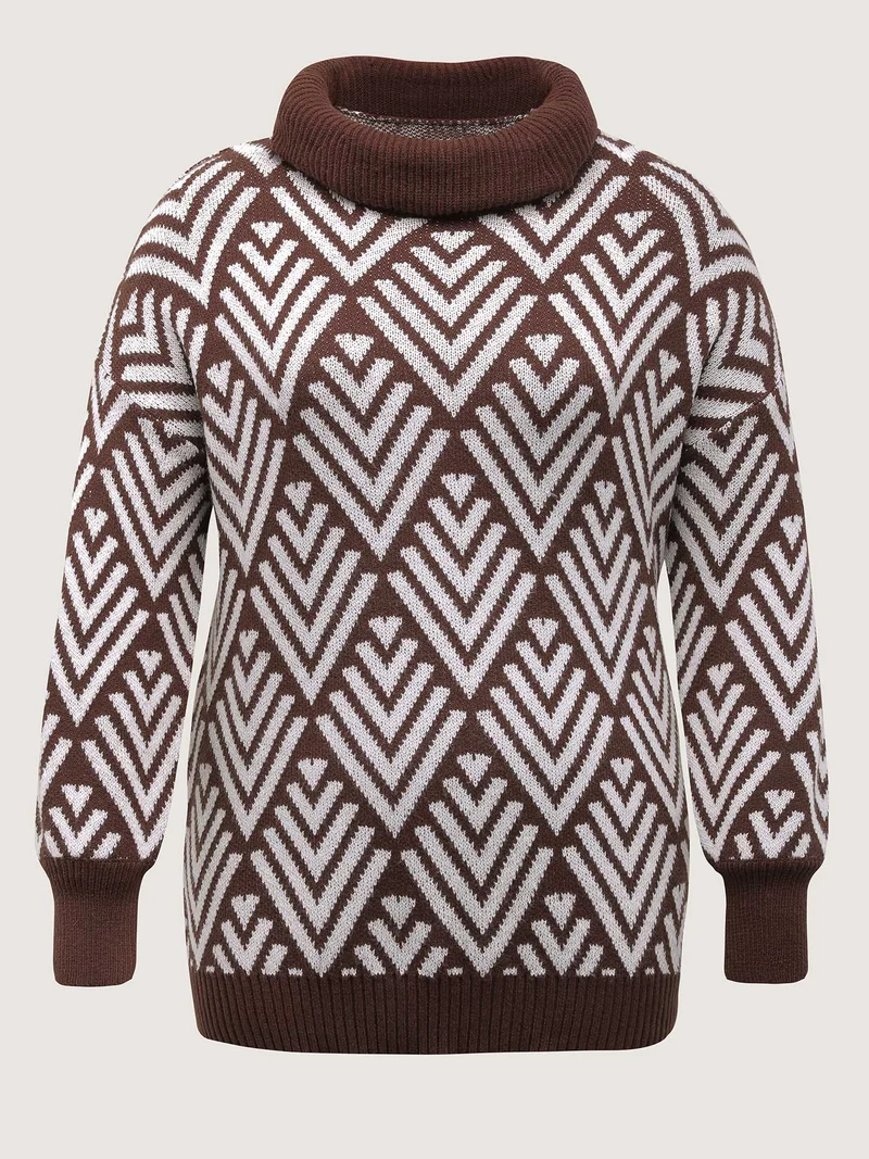 Cowl Neckline Geometric Print Pullover
