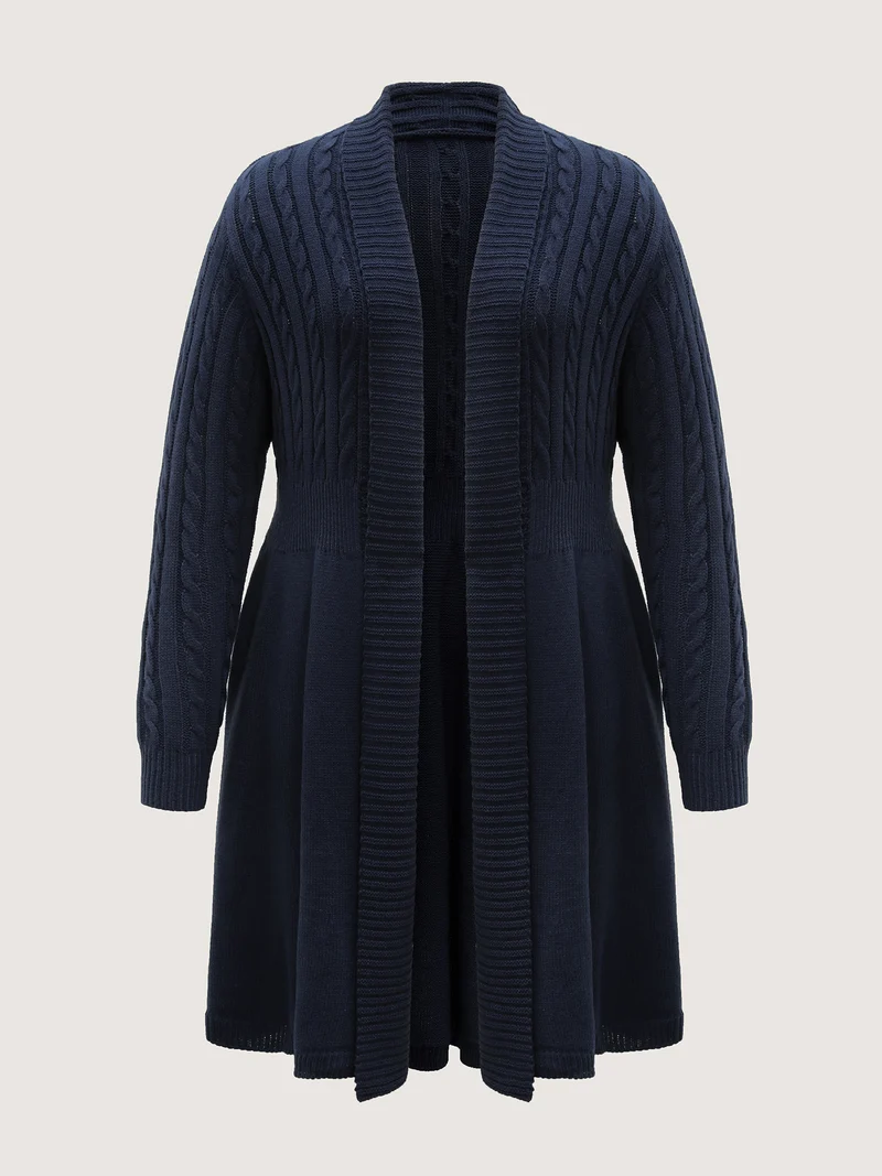 Cable Knit Cinched-Flared Waist Knit Cardigan