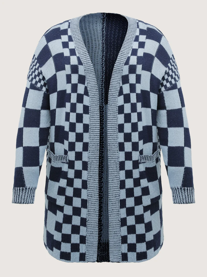 Checkered Relaxed-Fit Drop Shoulder Cardigan