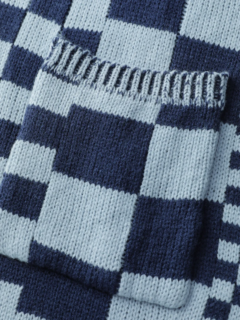 Checkered Relaxed-Fit Drop Shoulder Cardigan