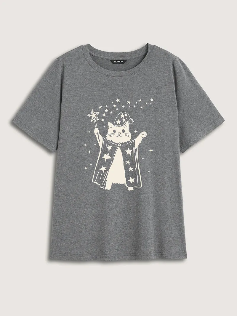Magical Cat Round Neck T-Shirt