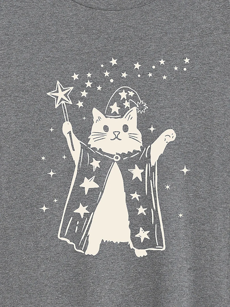Magical Cat Round Neck T-Shirt