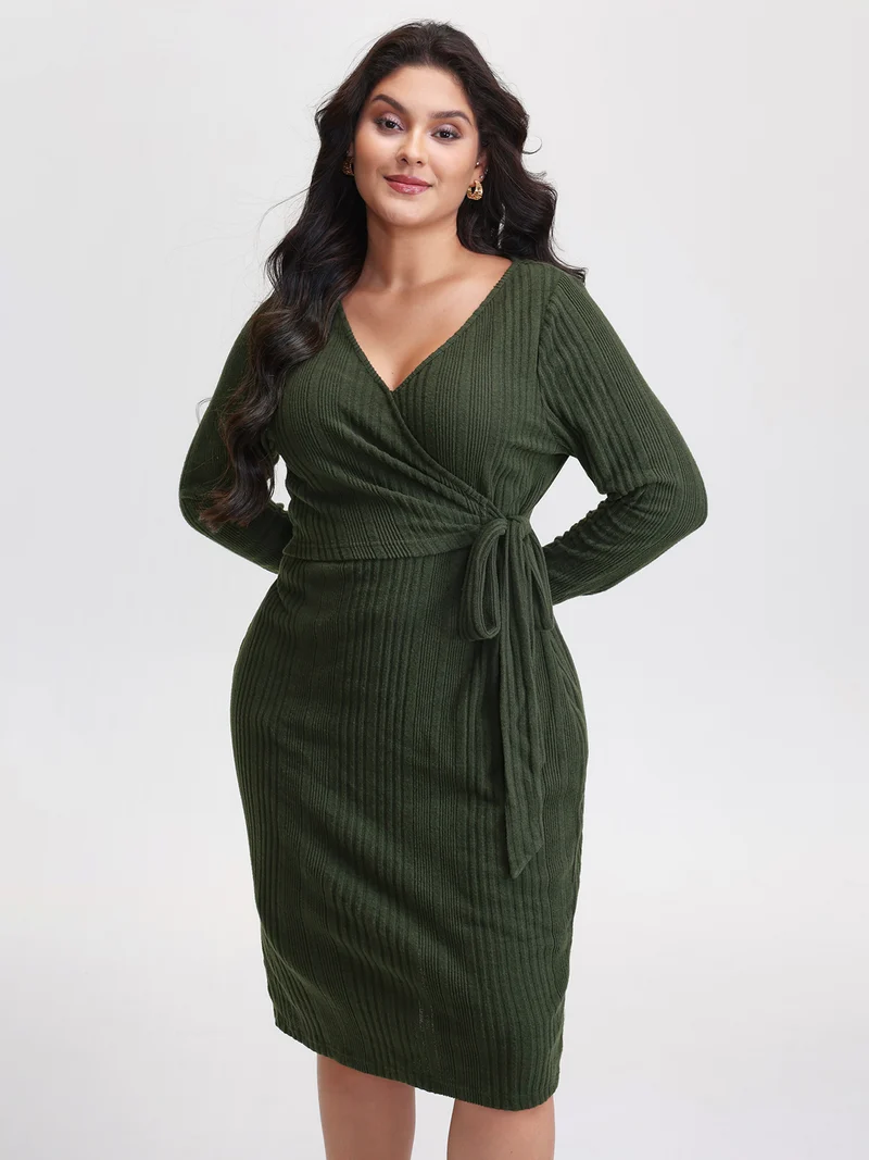 Pit Strip Tie-Knot Slit Sheath Midi Dress