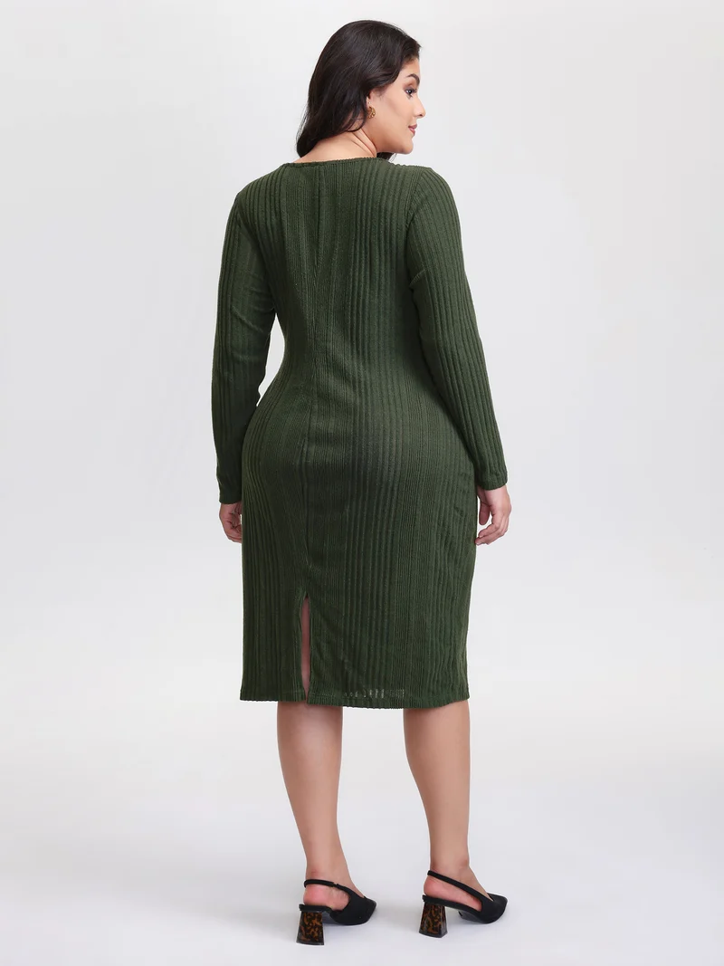Pit Strip Tie-Knot Slit Sheath Midi Dress