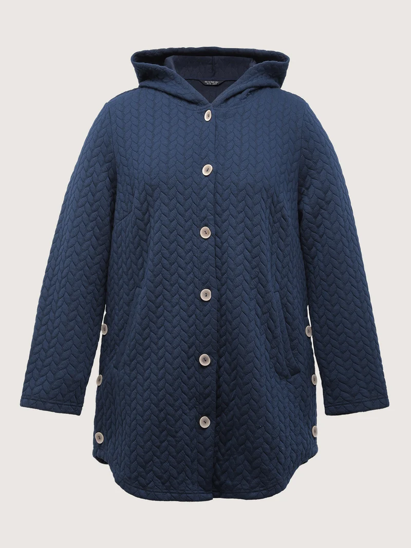 Textured Button-Down Long Jacket