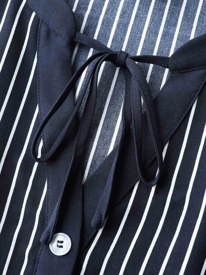 Striped Button Detail Stretchy Waist Midi Dress