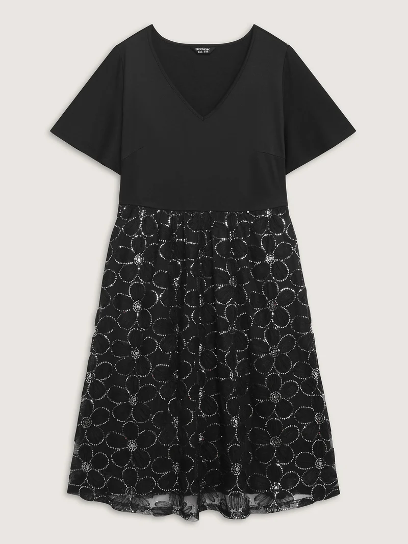 Sequin Embroidery Ruffled Sleeve Midi Dress