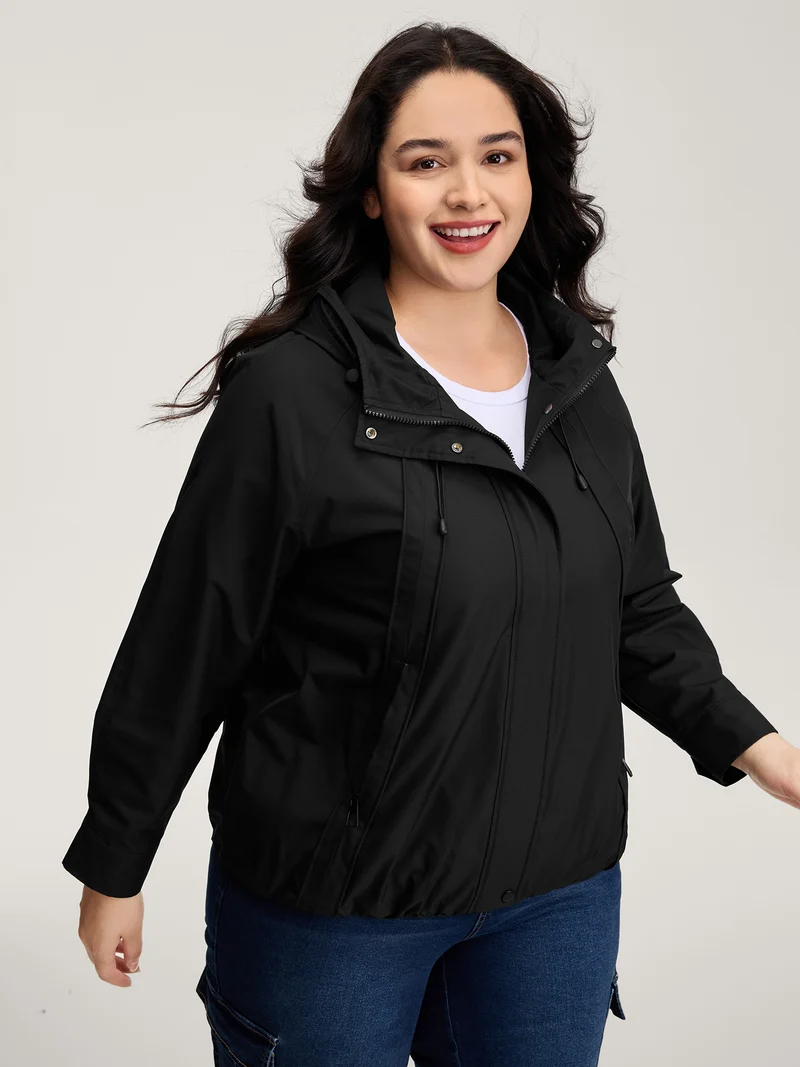 Pockets Zipper-Front Hooded Bomber Jacket