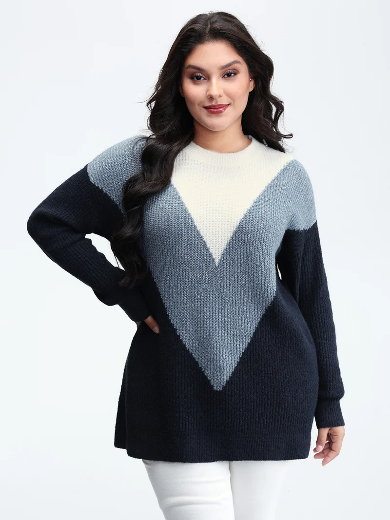 Colorblock Textured Mock Neck Pullover