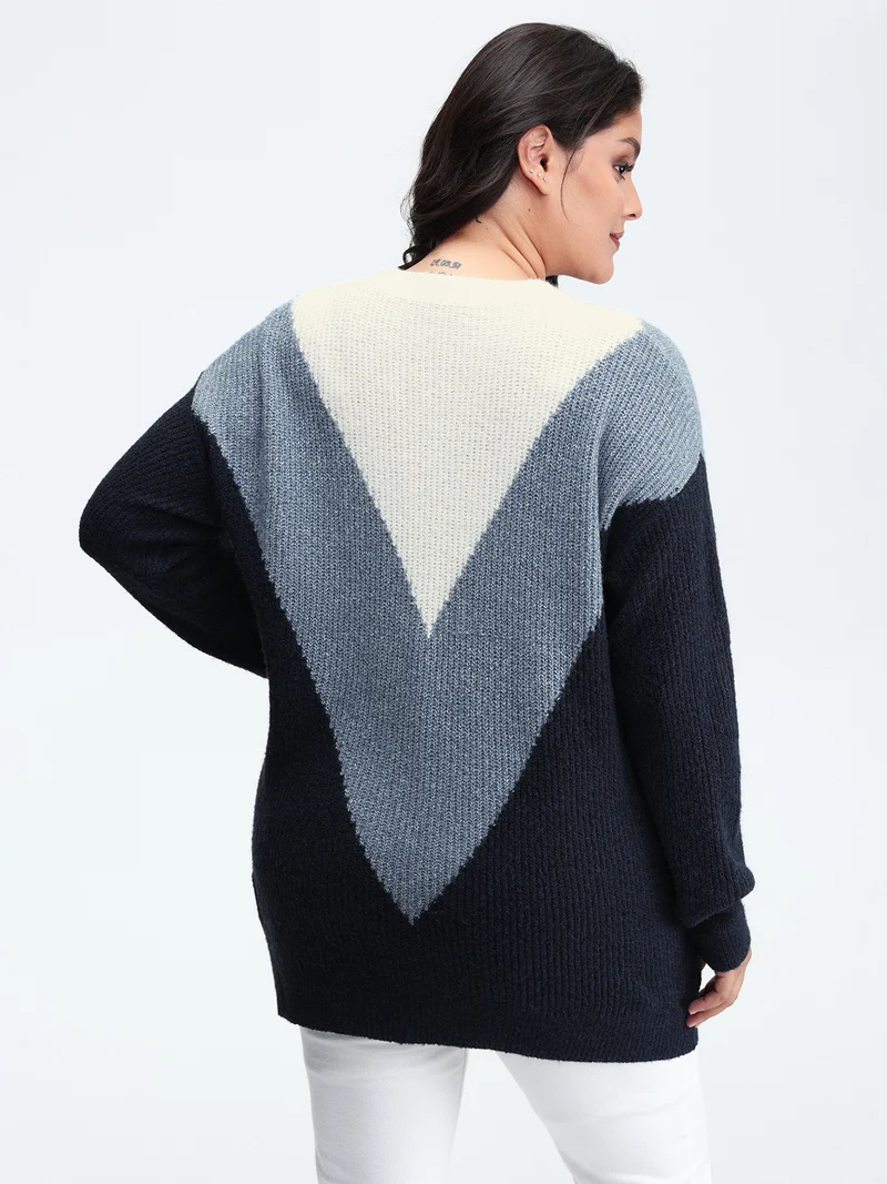 Colorblock Textured Mock Neck Pullover