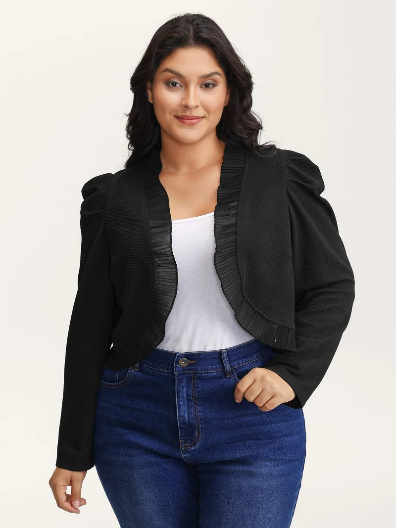 Ruffled Curvy Hem Cropped Blazer