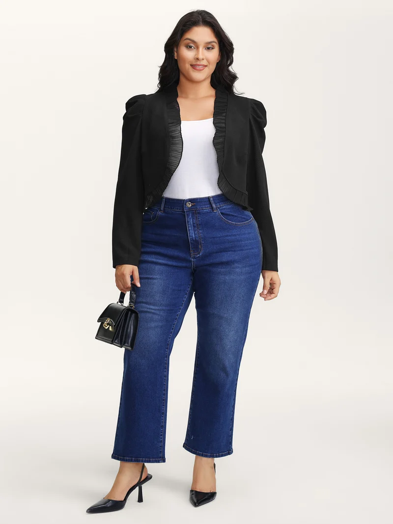 Ruffled Curvy Hem Cropped Blazer