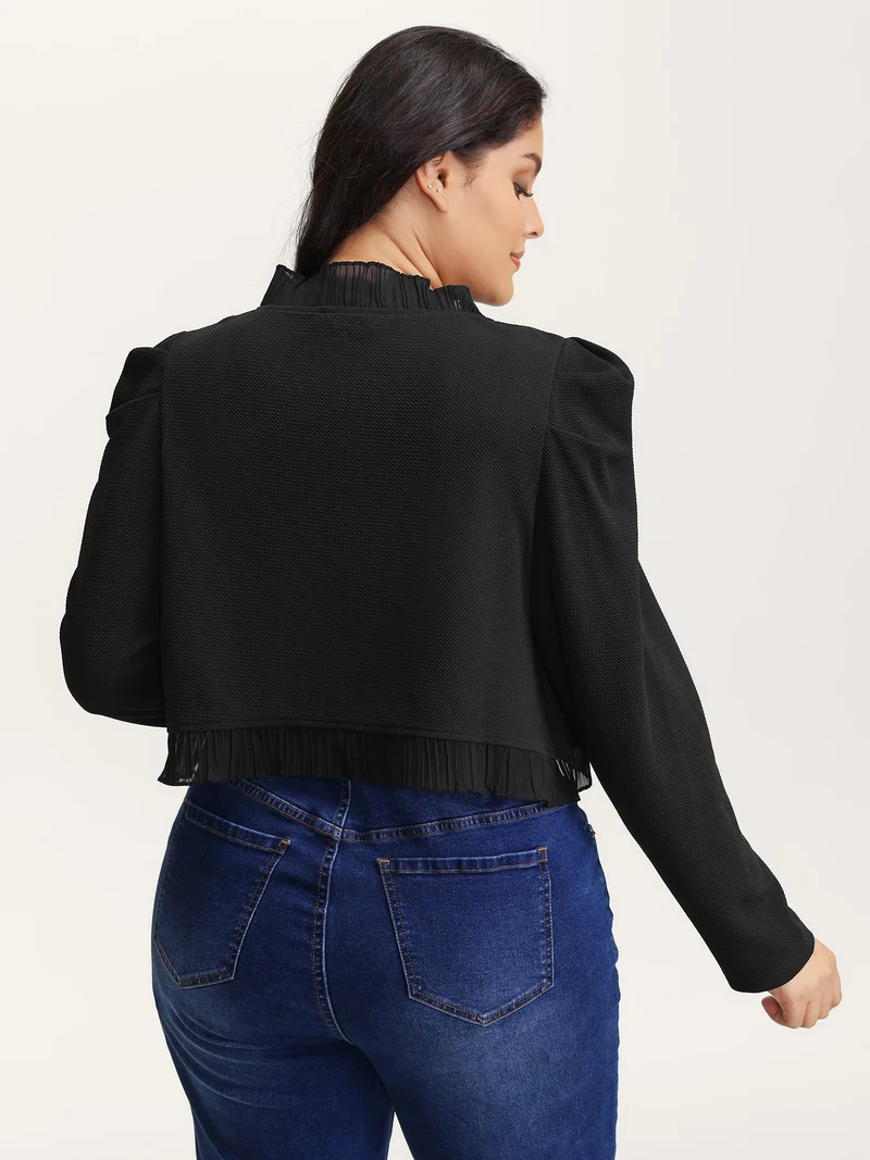 Ruffled Curvy Hem Cropped Blazer