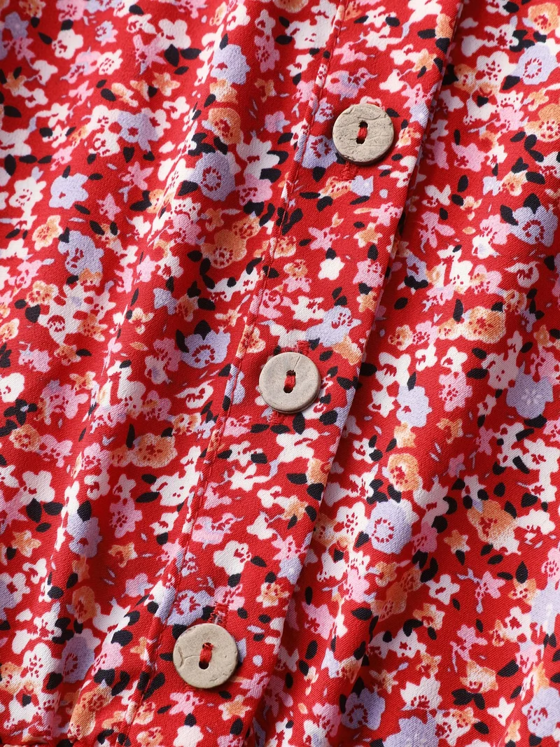 Floral Print Belted Waist Midi Dress