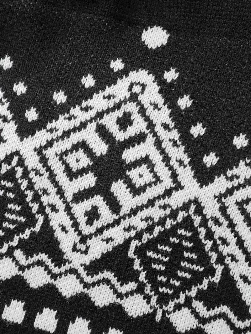 Geometrical Print Tassels Knit Cardigan