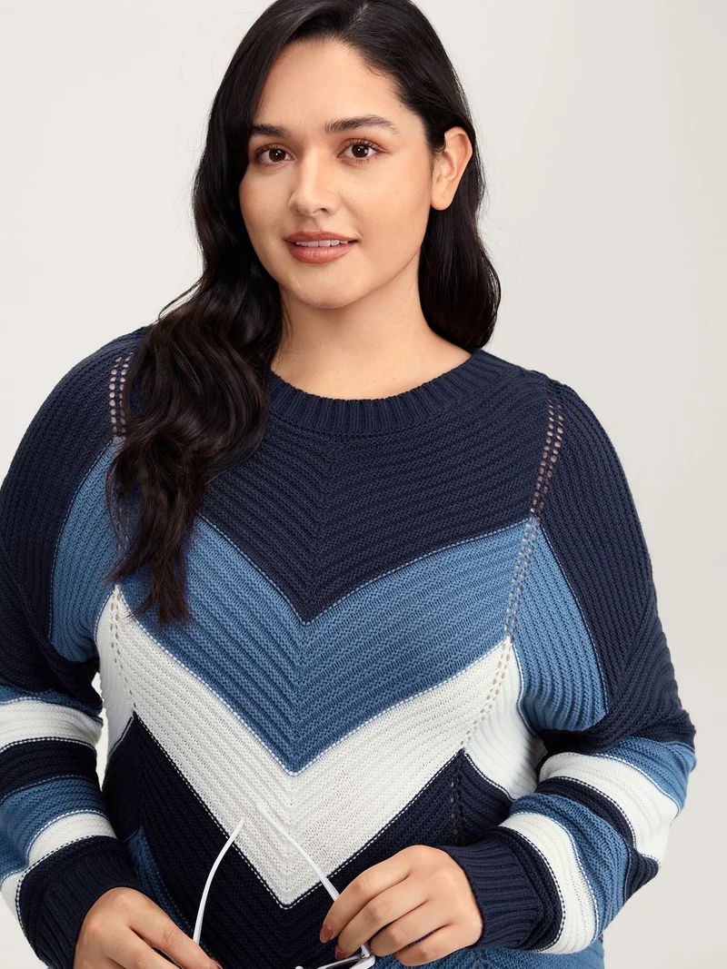 Round Neck Colorblock Asymmetrical Hem Pullover