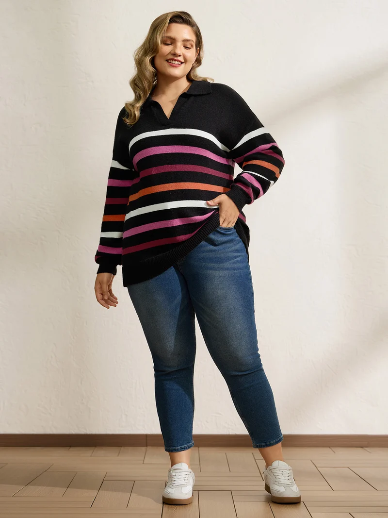 Supersoft Polo Collar Colorful Stripes Pullover