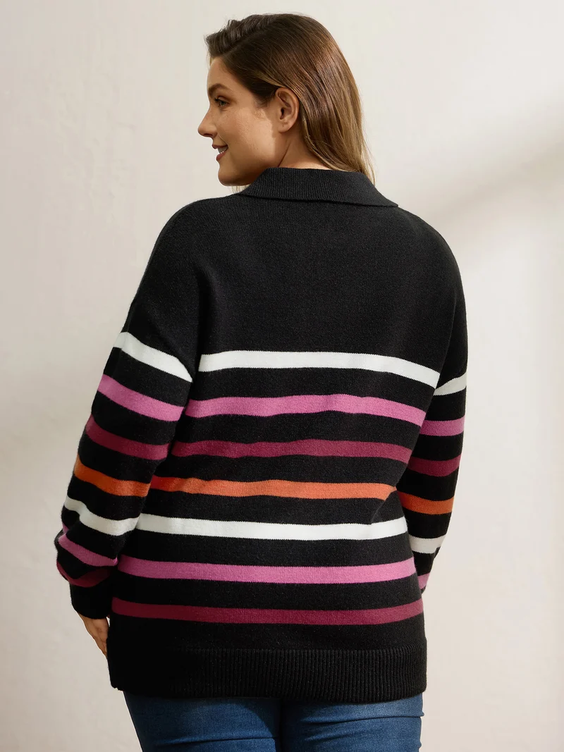 Supersoft Polo Collar Colorful Stripes Pullover