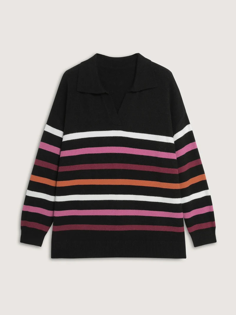 Supersoft Polo Collar Colorful Stripes Pullover