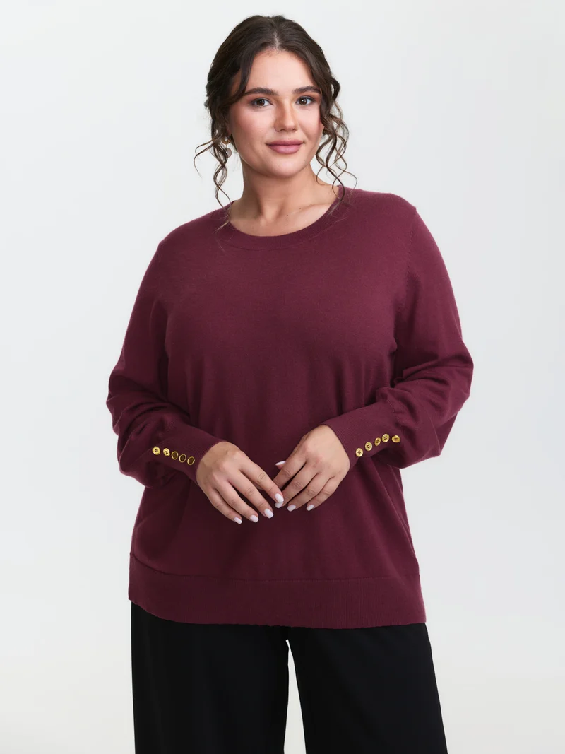 Lantern Sleeve Button Detail Pullover