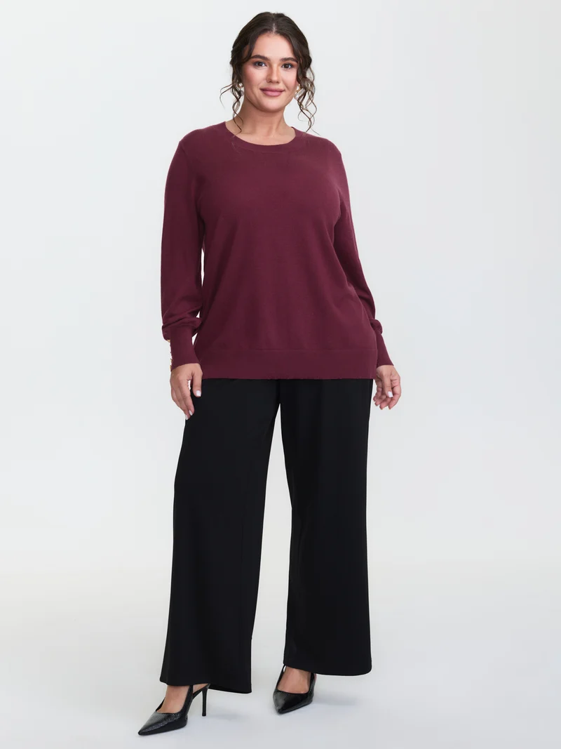 Lantern Sleeve Button Detail Pullover
