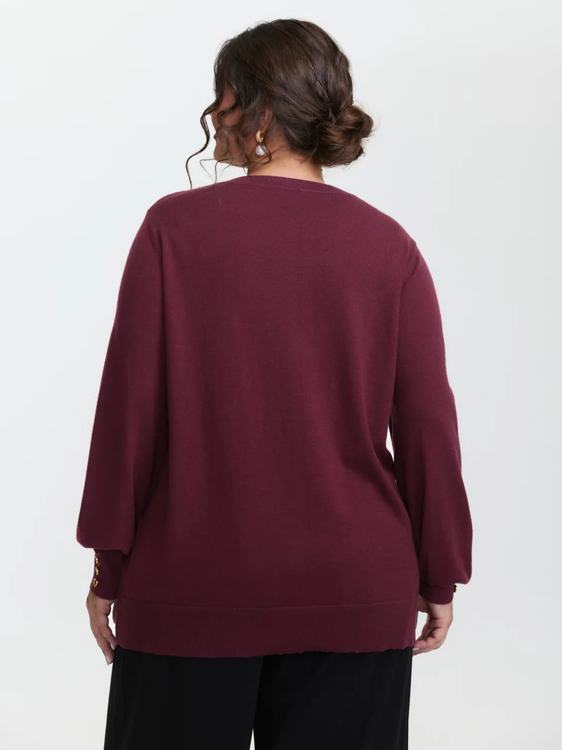 Lantern Sleeve Button Detail Pullover
