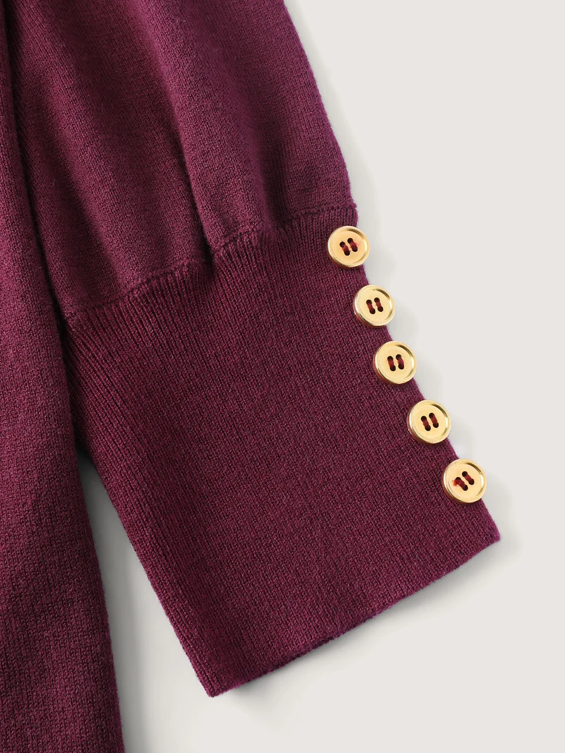 Lantern Sleeve Button Detail Pullover