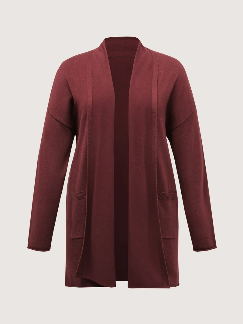 Supersoft Folded Collar Pocket Open-Front Knit Cardigan