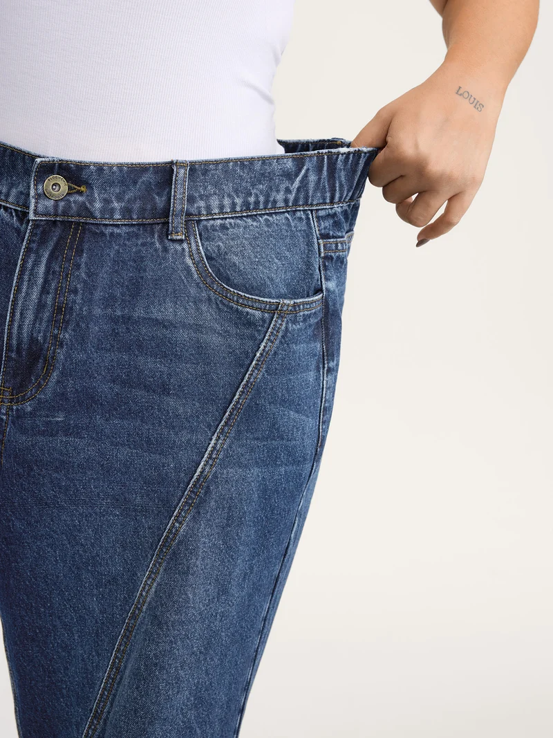 Distressed Stretchy Waist Wide-Leg Jeans