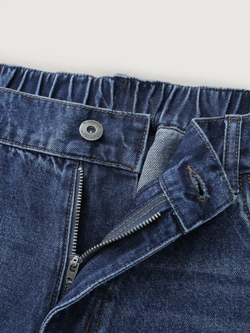 Distressed Stretchy Waist Wide-Leg Jeans