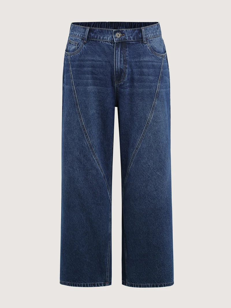 Distressed Stretchy Waist Wide-Leg Jeans