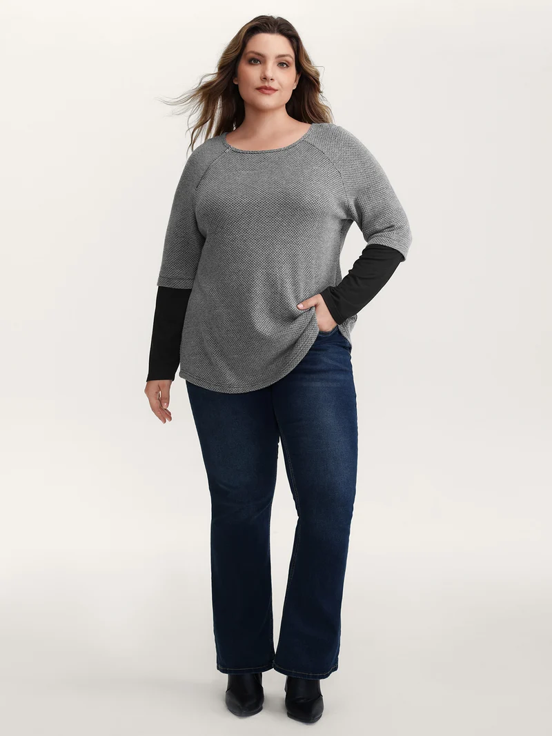 Shoulder Zip Color Contrast T-Shirt