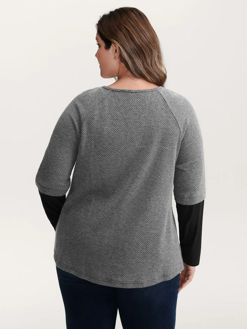 Shoulder Zip Color Contrast T-Shirt